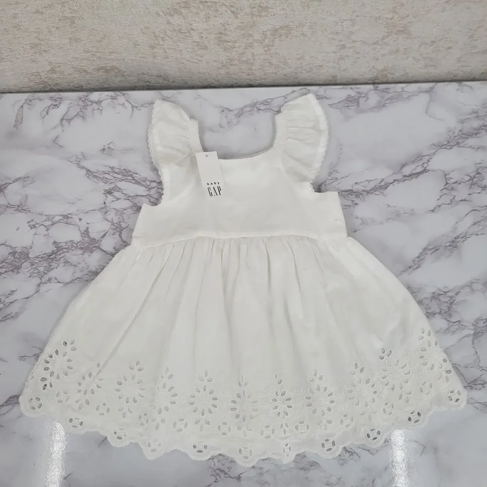 Baby Gap White Eyelet Dress / Blouse Cotton Girls Infant Size 6-12mo
